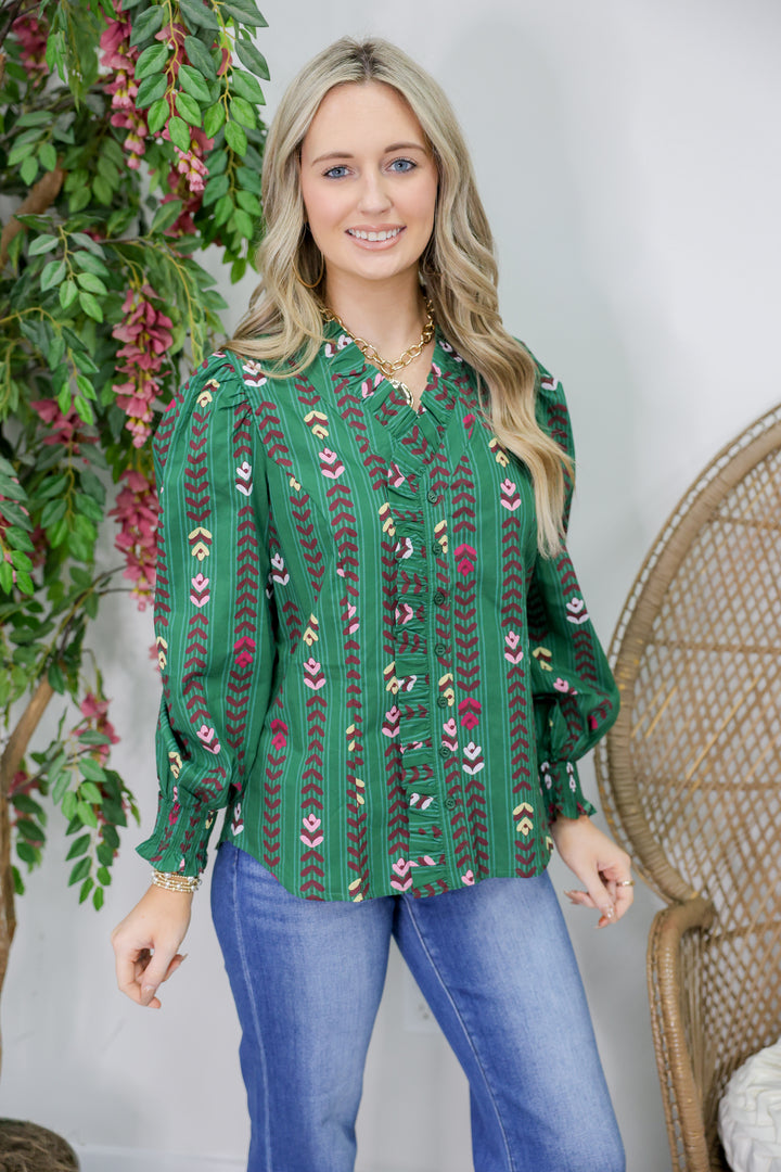 Color Spectrum Long Sleeve Top "Forest Green"