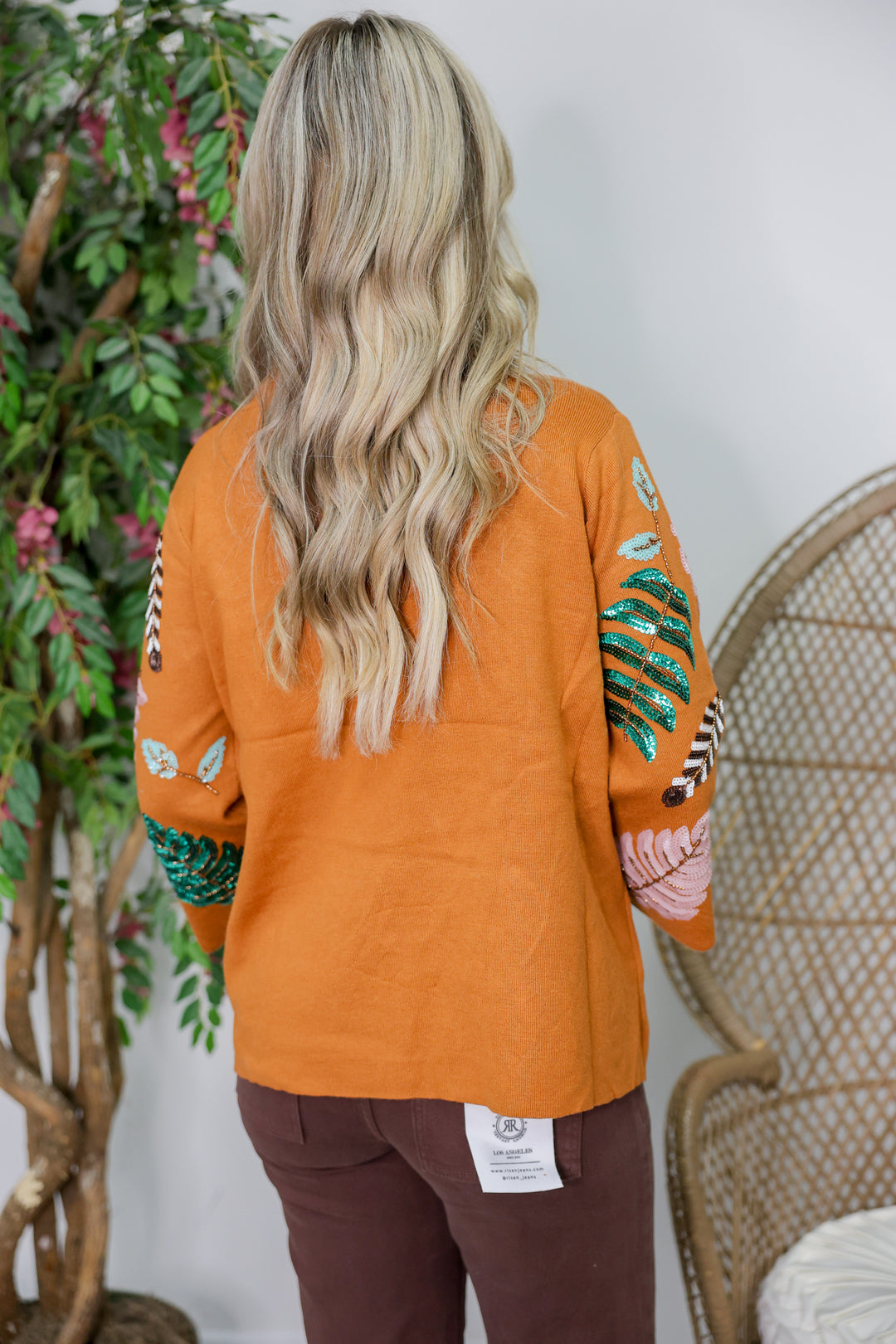 Sequin Embellished Mock Neck Sweater "Tan"