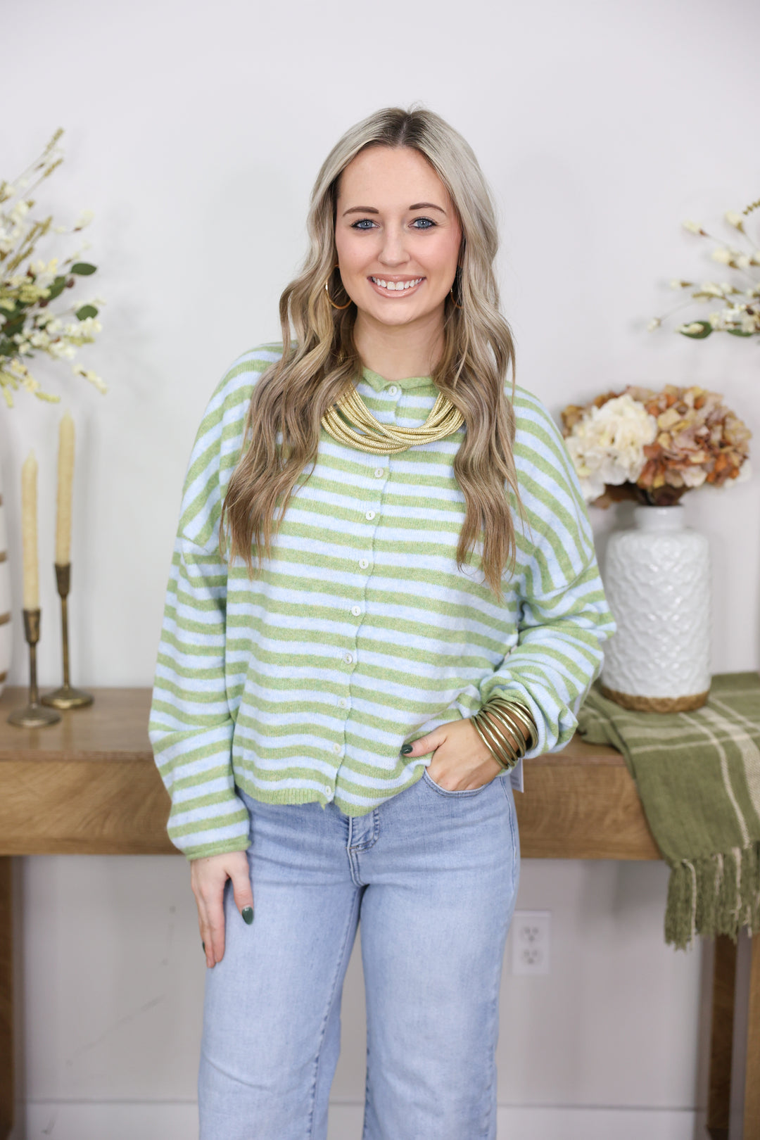 Striped Piper Cardigan "Matcha"