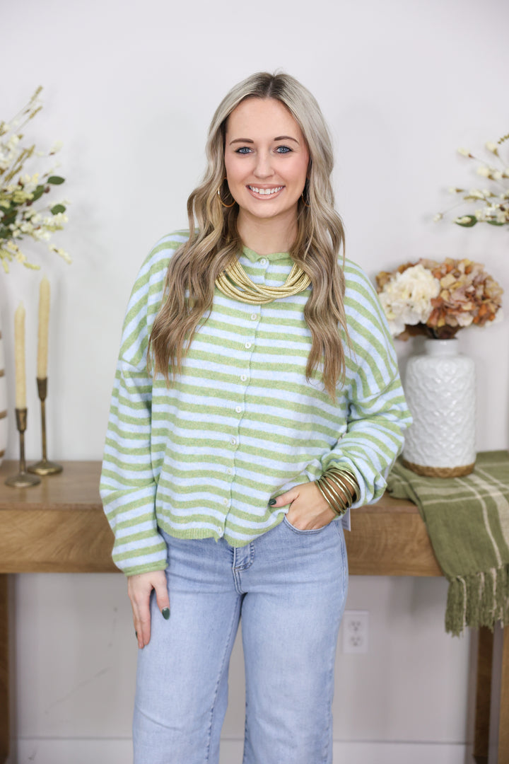 Striped Piper Cardigan "Matcha"