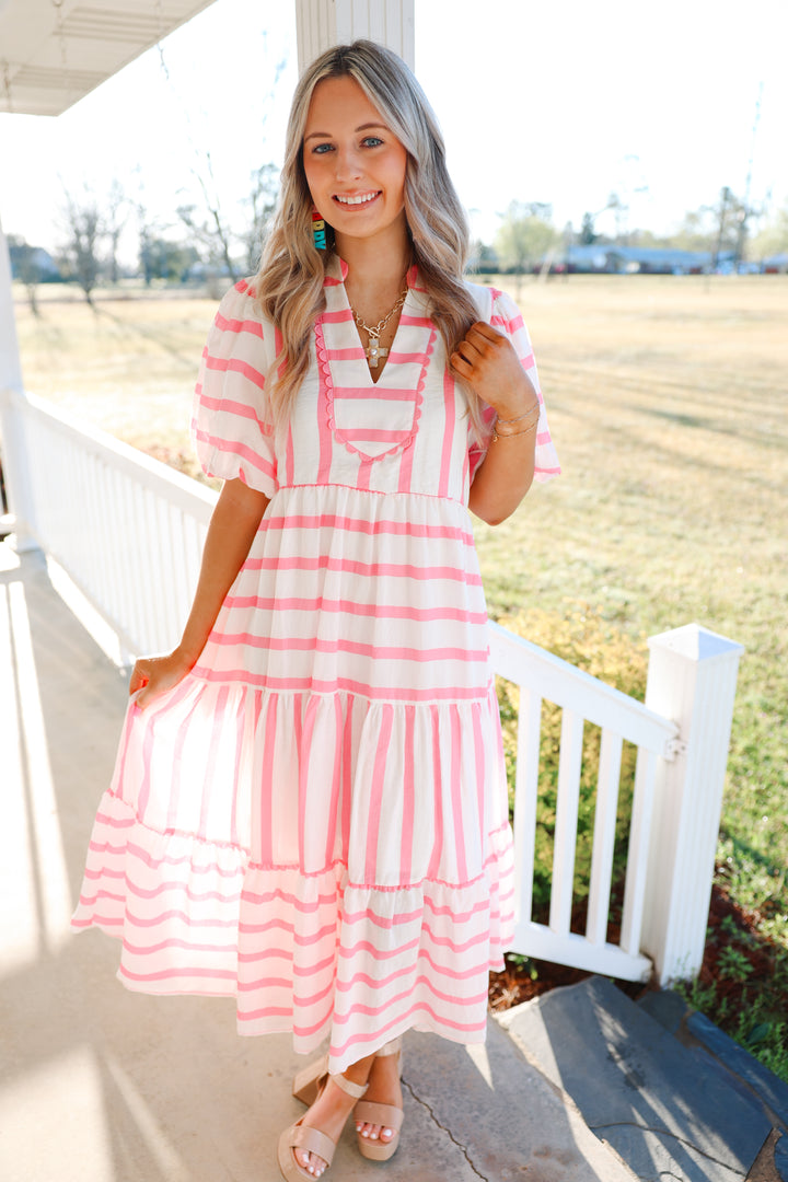 Sally Stripes Midi Dress "Pink"