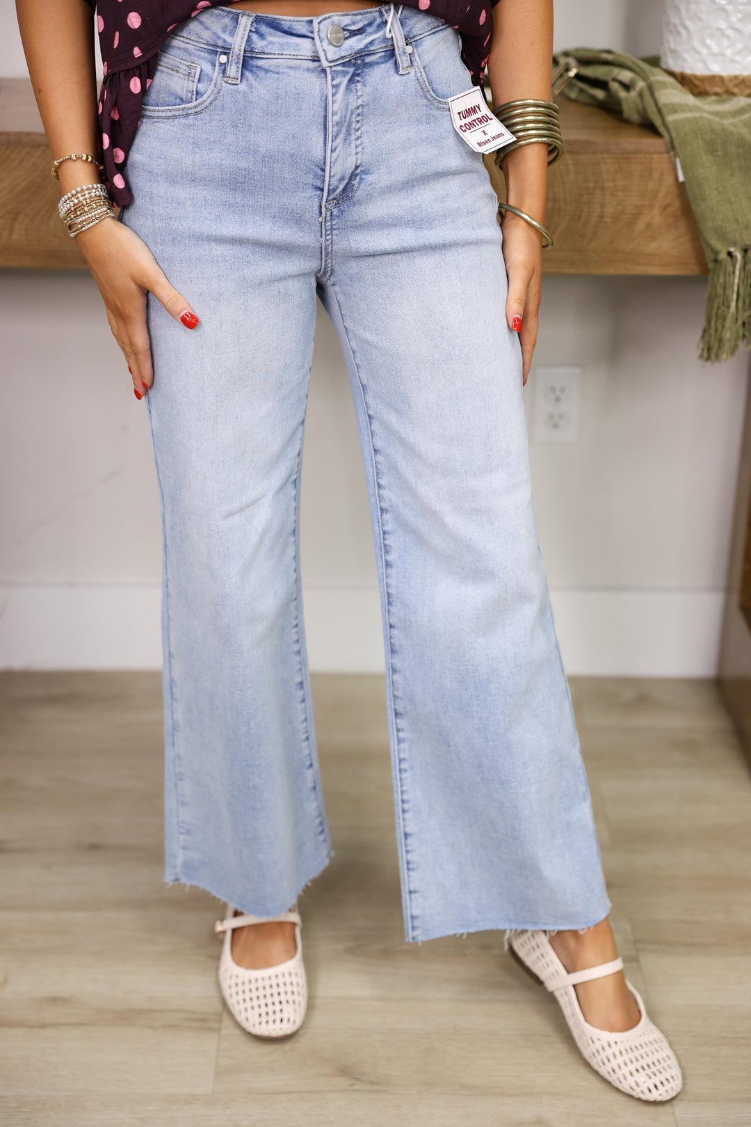 Risen - TC High Rise Crop Wide Leg Stretchy Jeans "Light"