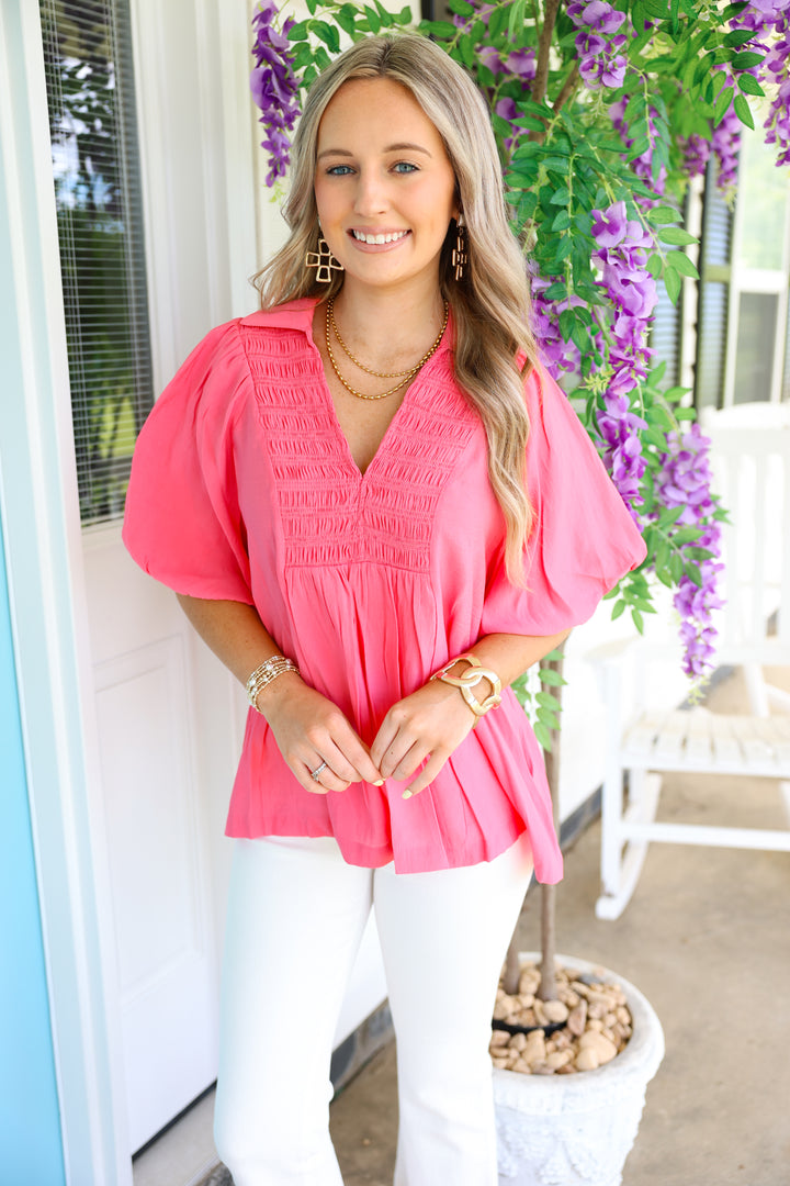 Coral Pink Collared Top