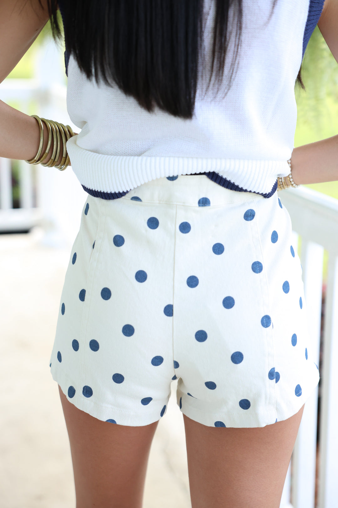 Polka Dot Mini Denim Shorts "Cream/Blue Dot"