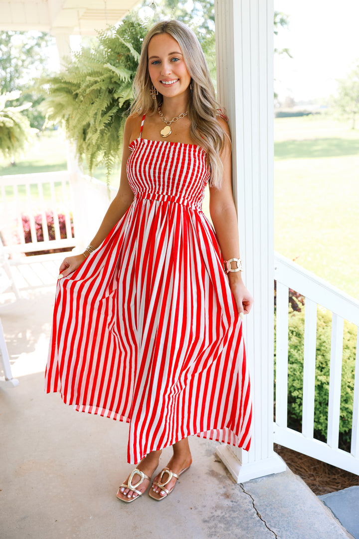 Striped Midi Dress "Red/White"