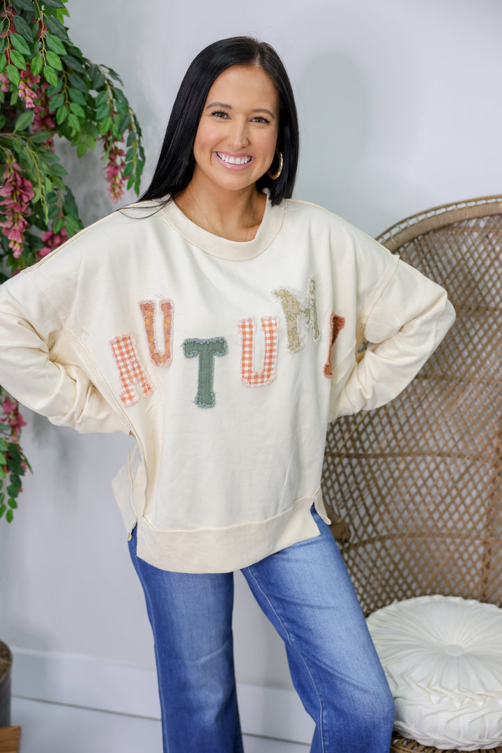 Autumn Printed Fabric Patch Sweatshirt