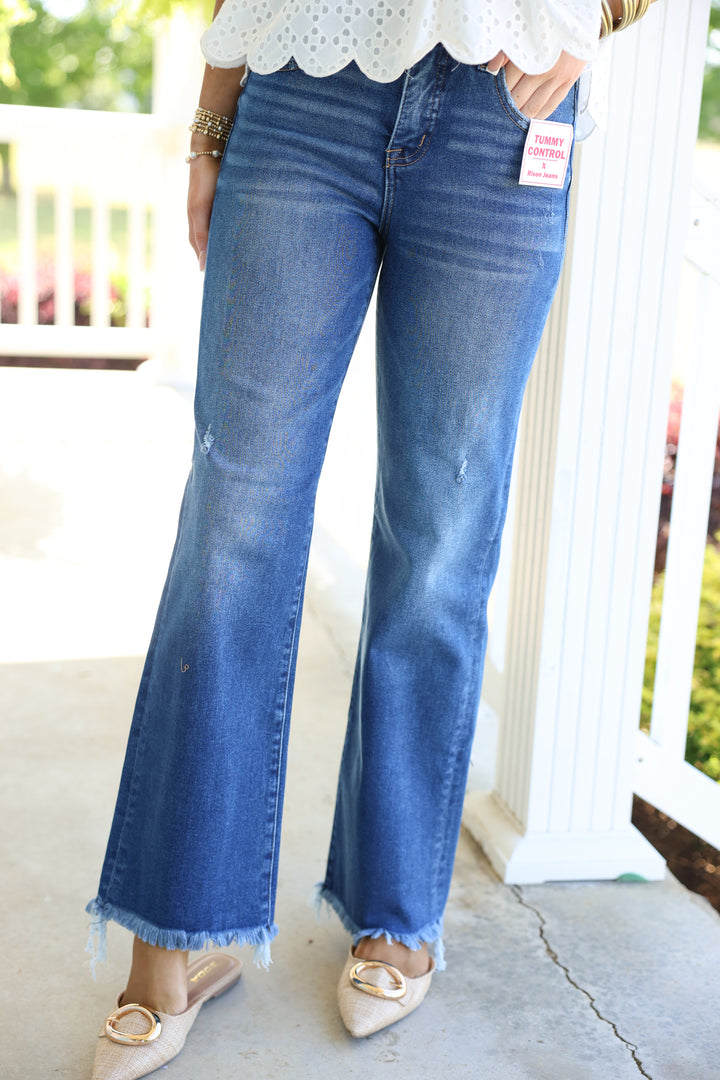 Risen - TC Mid Rise Ankle Straight W/ Fray Hem Jeans "Dark"