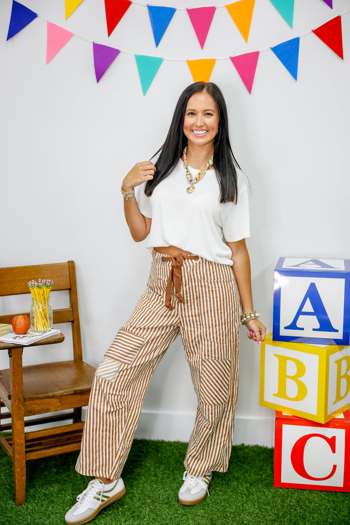 Striped Barrel Pants "Caramel"