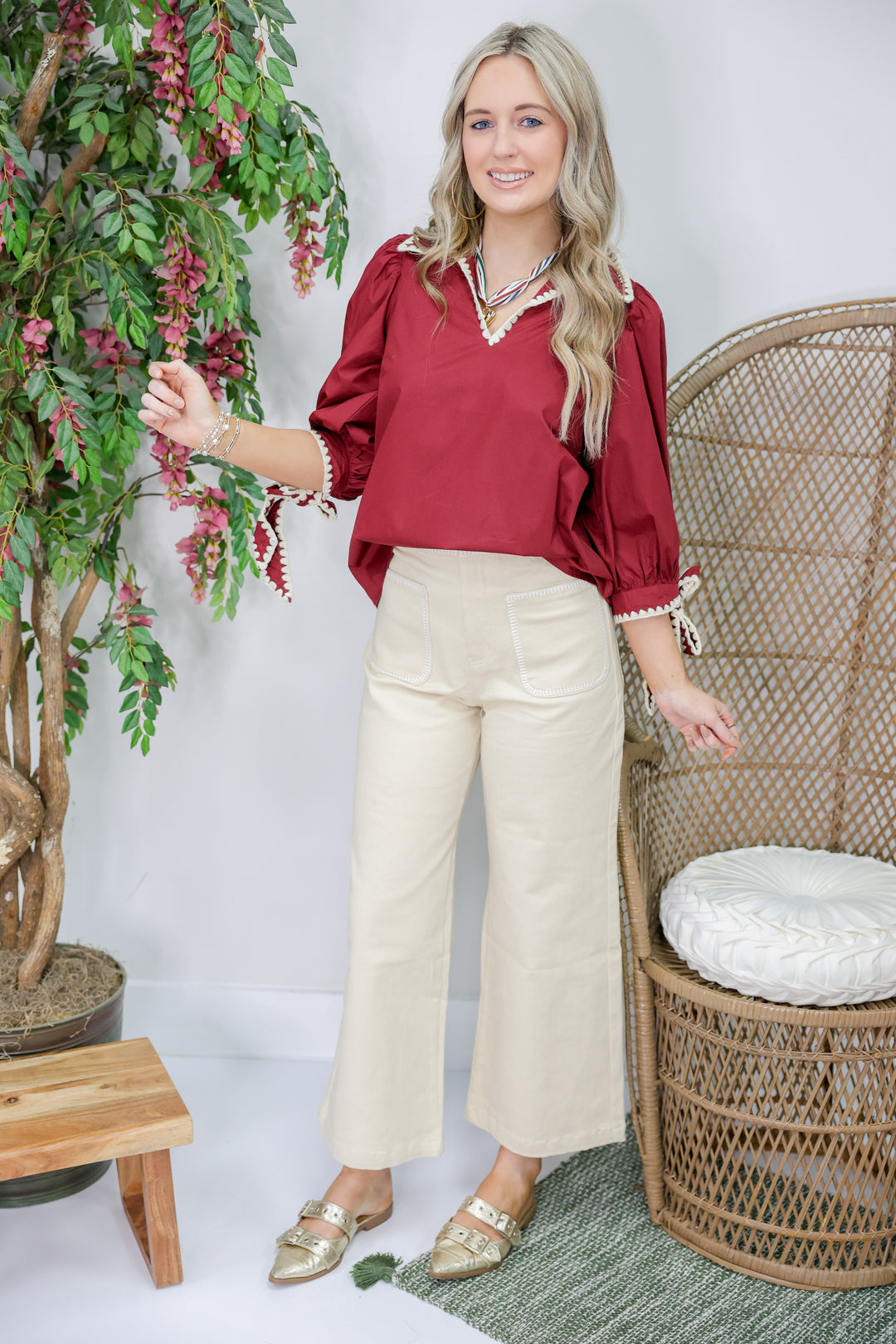 Sara Stitch Detail Top "Garnet"