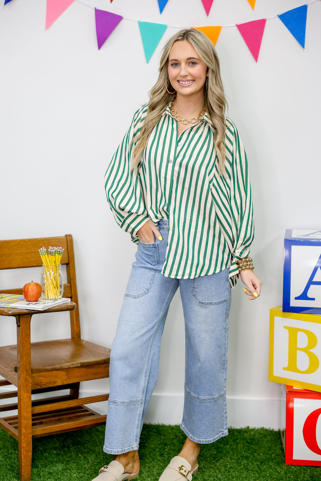 Stripe A Pose Top "Hunter Green"