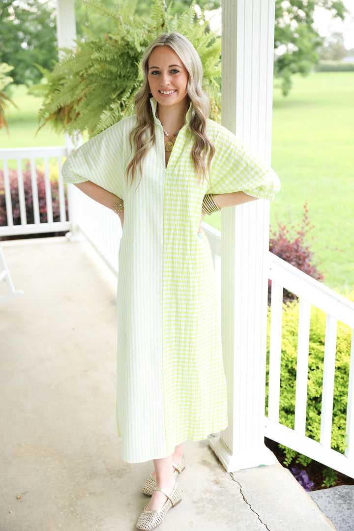 Adrienne - Blakely Midi Dress "Lime Multi Seersucker"