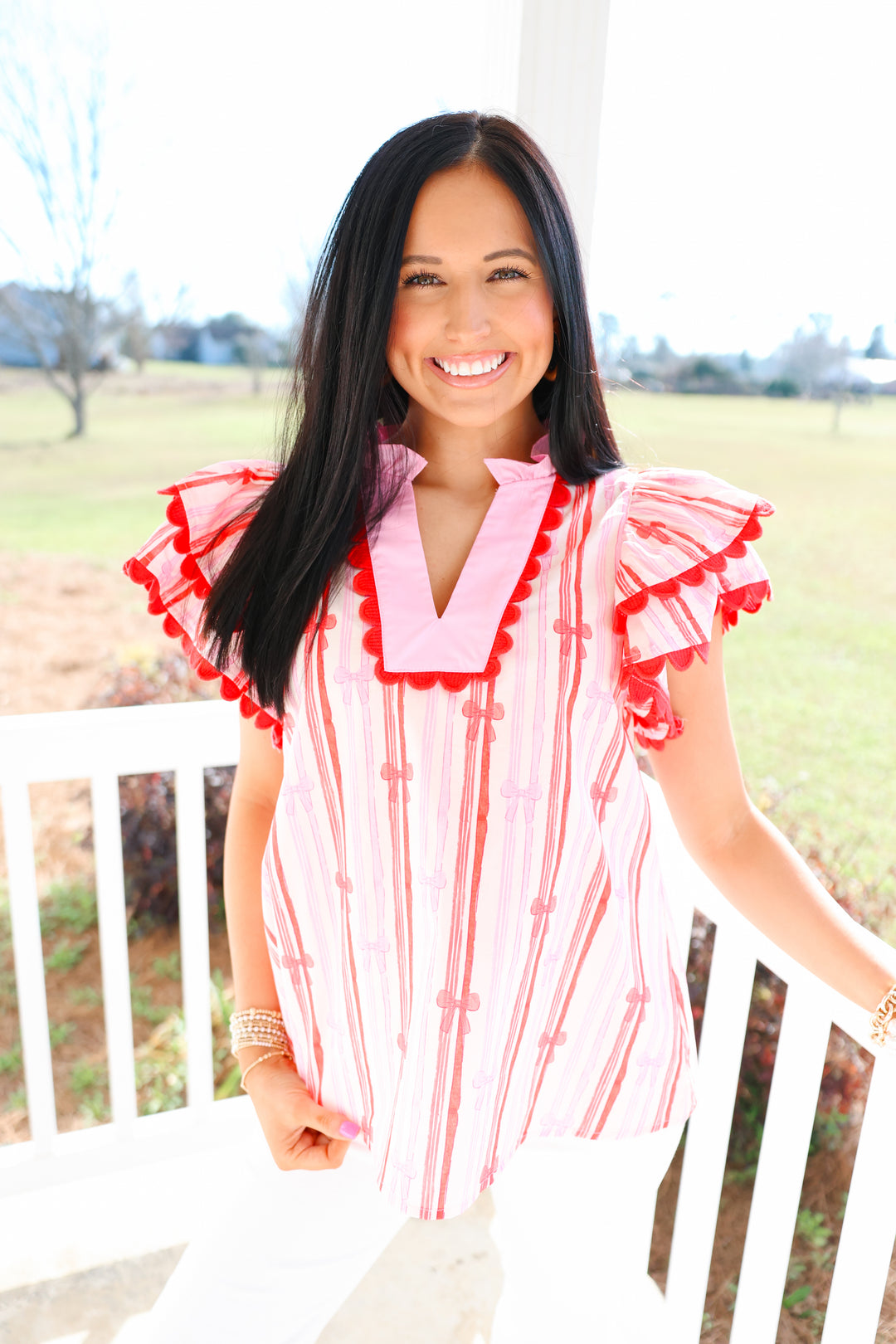 Bowtastic Ruffle Top "Pink/Red"