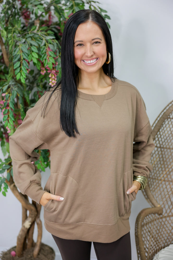 Oversized Casual Comfy Solid Knit Top "Mocha"