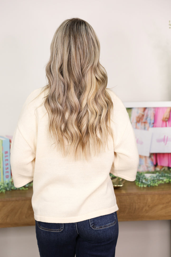 Solid 3/4 Sleeve Knit Top "Cream"