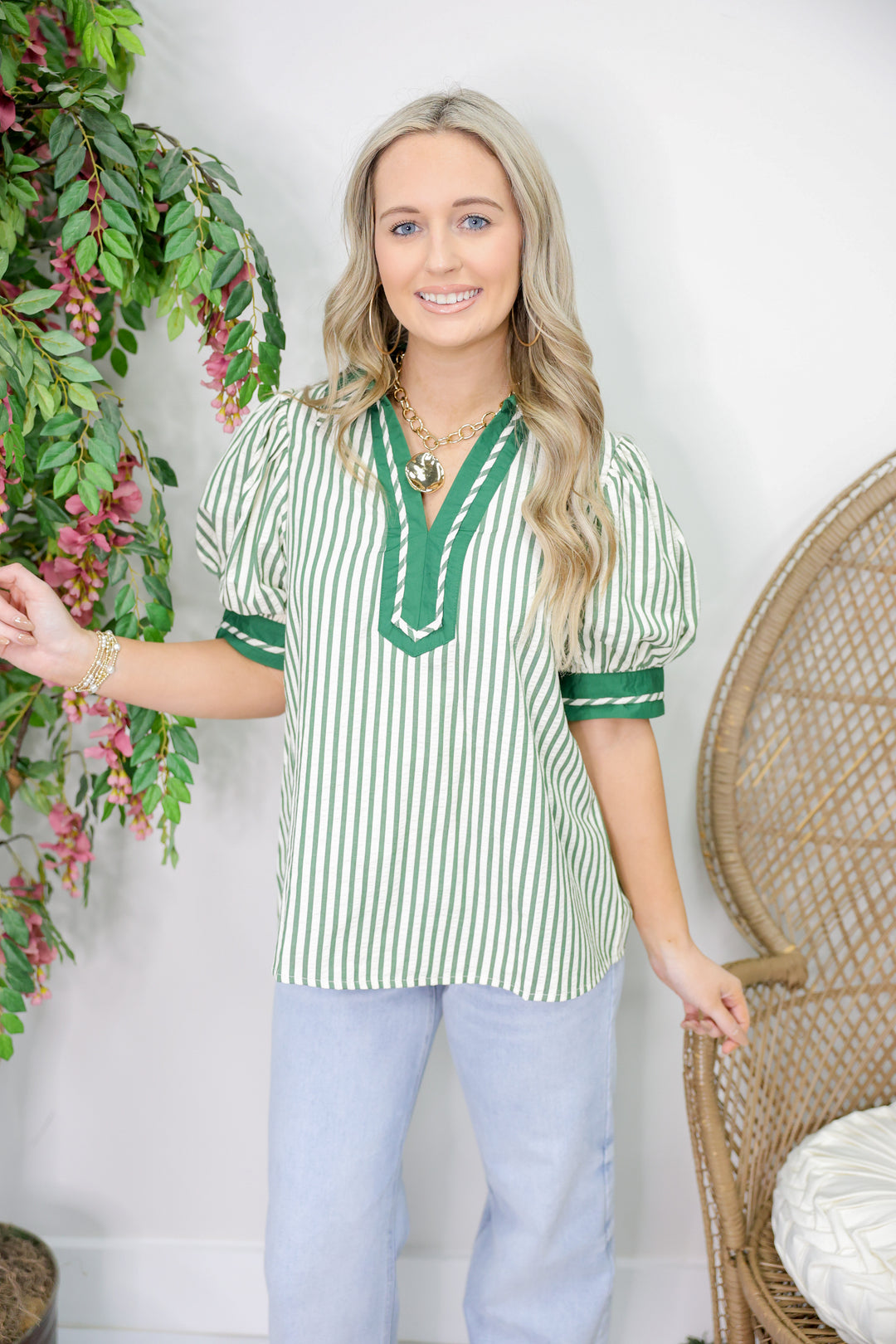 Marrissa Striped Top "Hunter Green"
