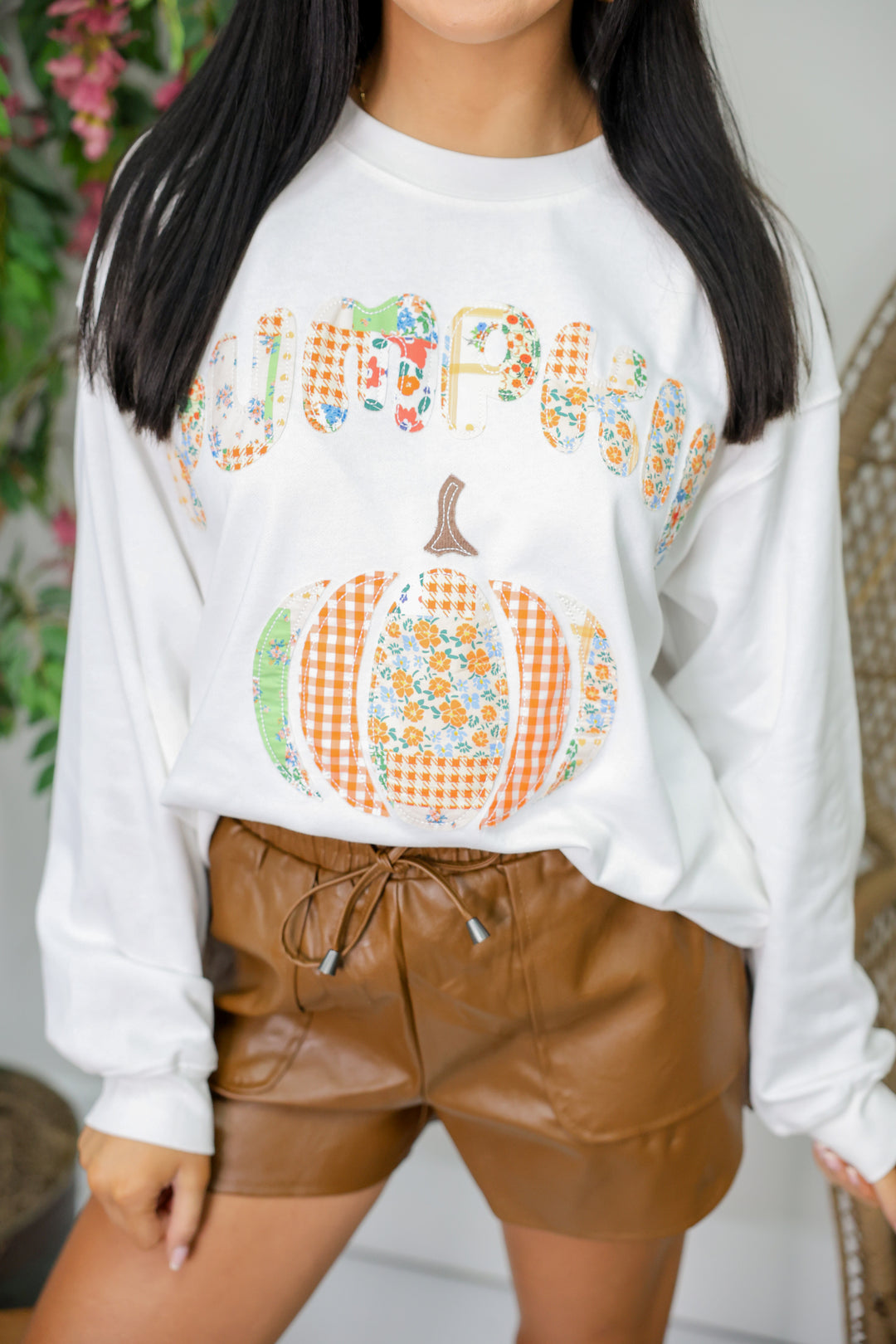 Pumpkin Patchwork Long Sleeve Crewneck