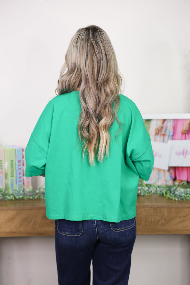 Lucky Clover Oxford W/ Lace Checker Detailed Top "Kelly Green"