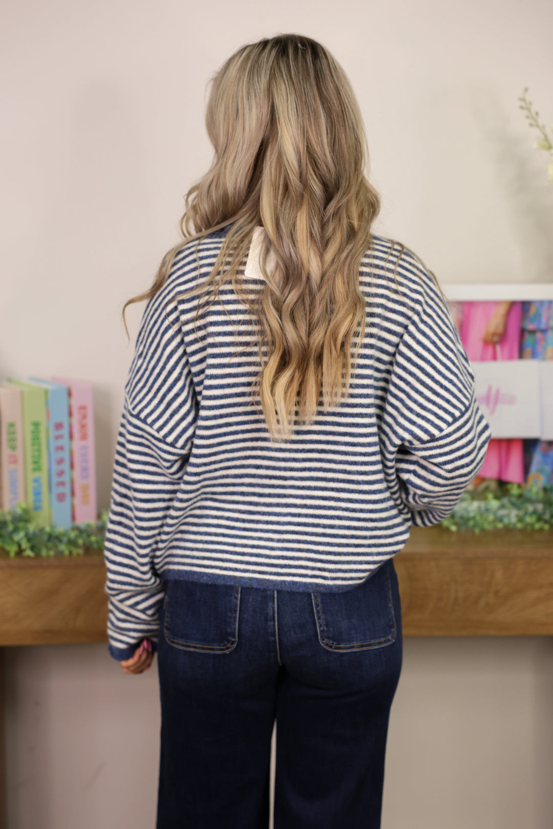 Piper Cardigan - Mini Stripe "Denim"