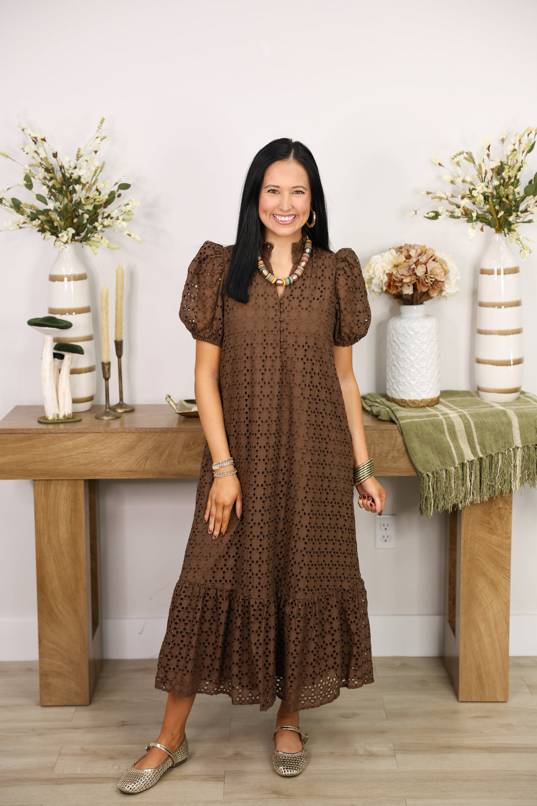 The Everlasting Eyelet Dress "Brown"