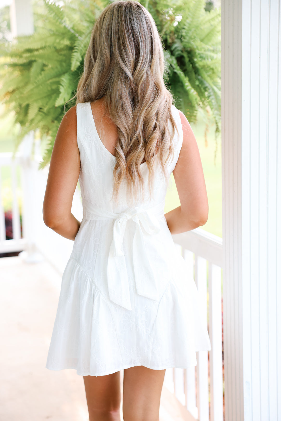 Embroidered Lined Dress "White"