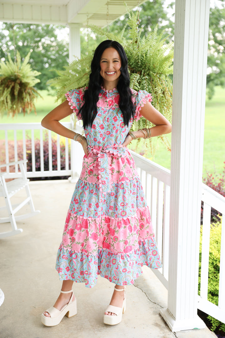 Southern Floral Midi Dress "Pink"