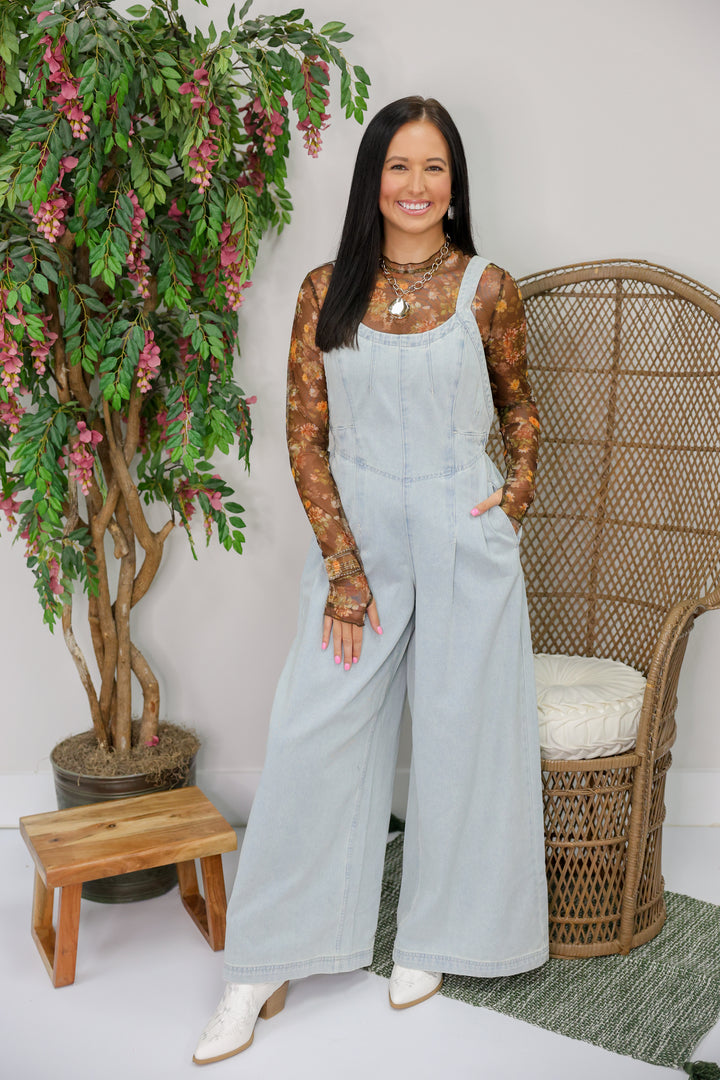 Mineral Washed Scoop Neck Sleeveless Jumpsuit "Denim"