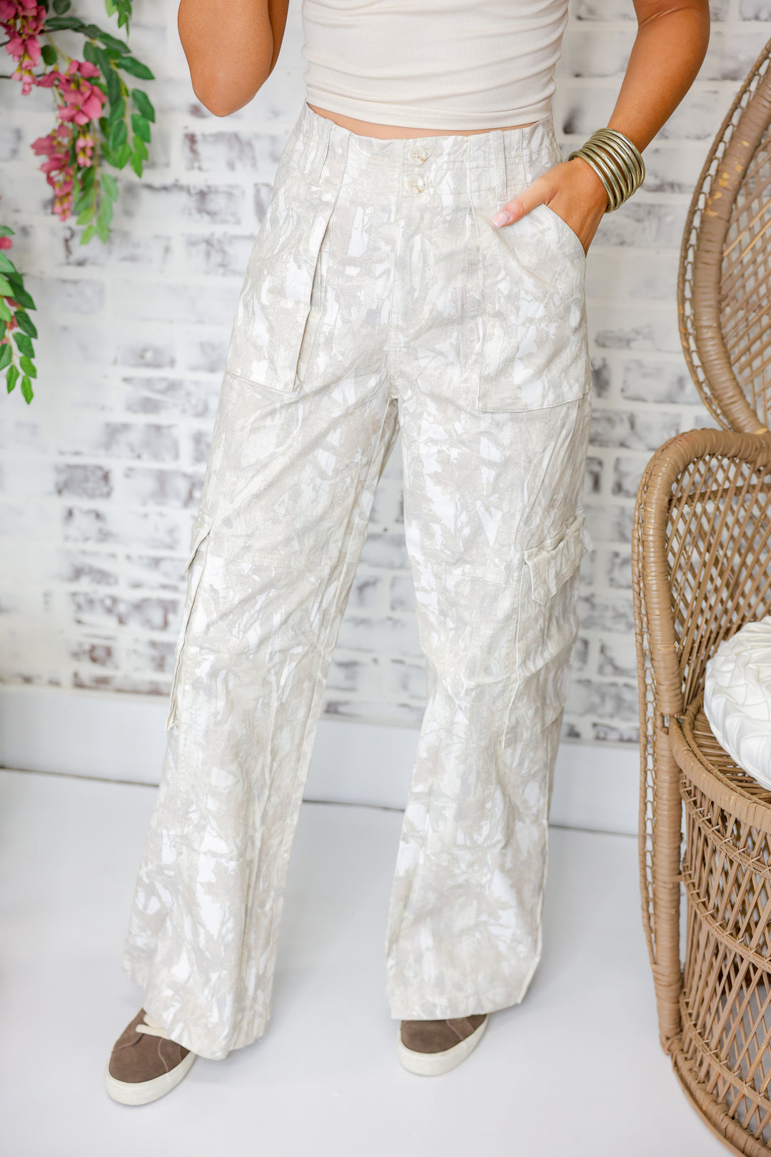 Nature Camo Print Wide Leg Pants