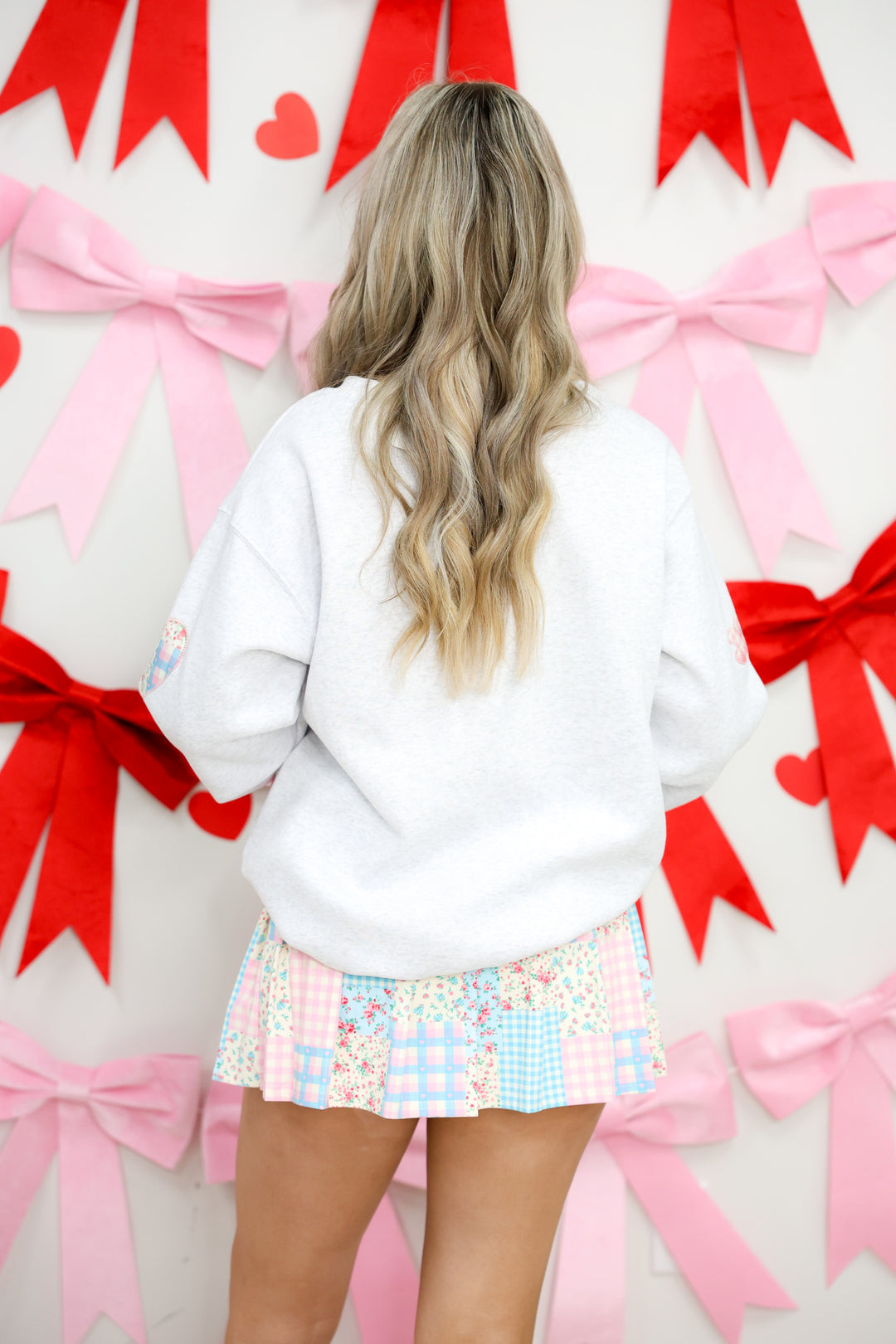 Multi Pattern Patchwork Printed 'Heart' & 'XOXO' Sweatshirt "H Grey"