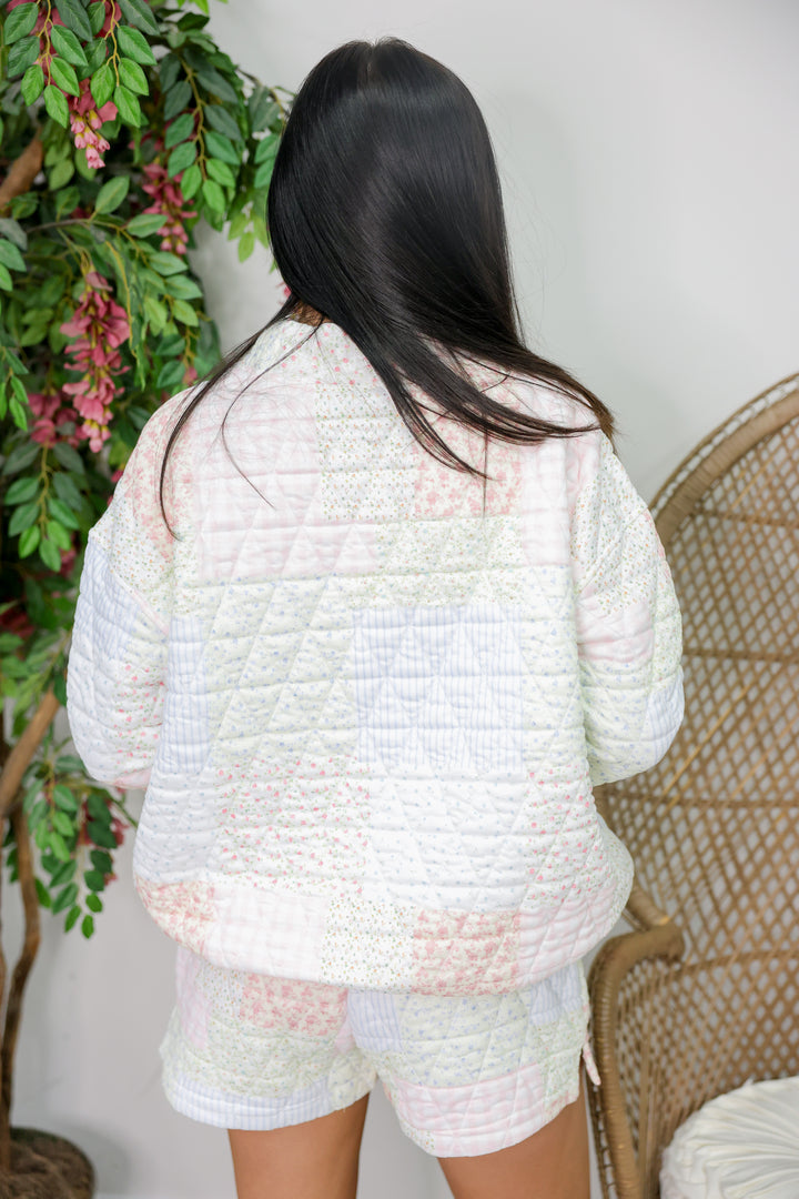 Textured Pastel Floral Oversized Sweatshirt & Short Set