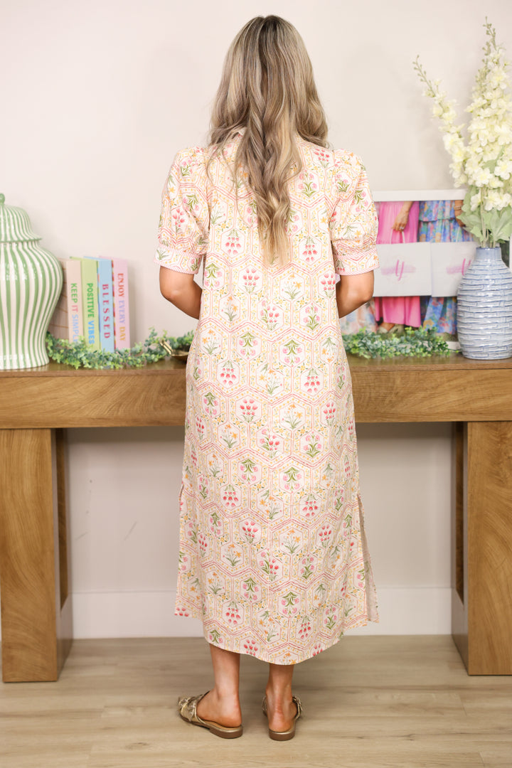 Tea Garden Floral Midi Dress "Pink"