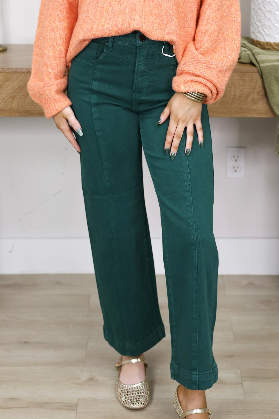 Risen - TC High Rise Crop Wide Pants "Hunter Green"