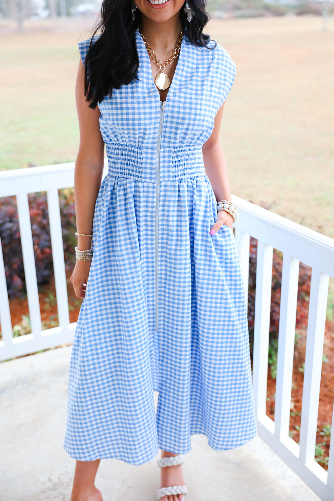 Gracious Gingham Zipper Dress "Blue"