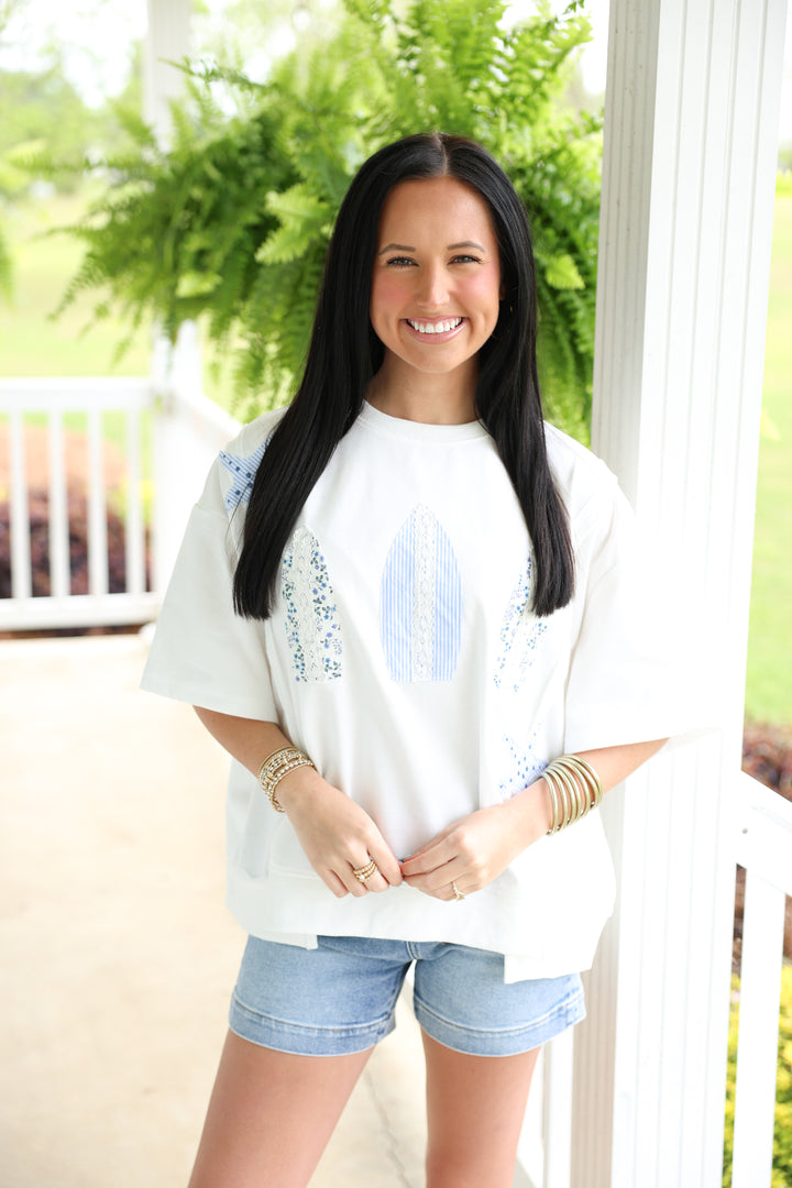 Casual Floral Detail Knit Top "Sky"