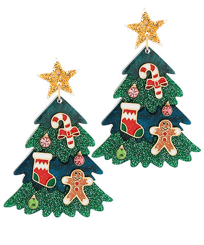 Christmas Tree & Ornament Deco Earrings "Green"