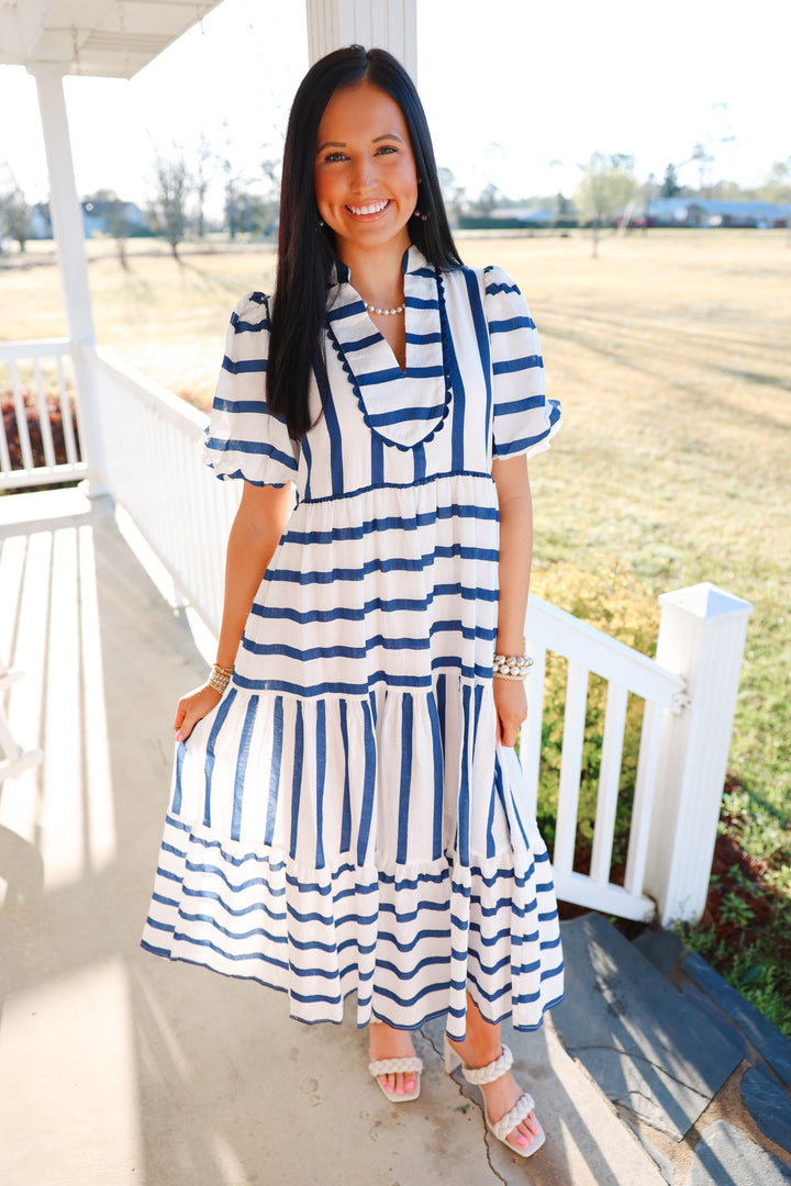 Sally Stripes Midi Dress "Navy"