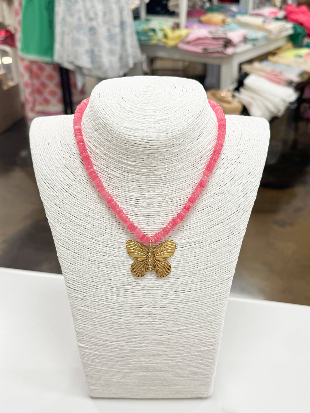 Hart Designs Jewelry - Pink Beaded Necklace "Butterfly Charm"