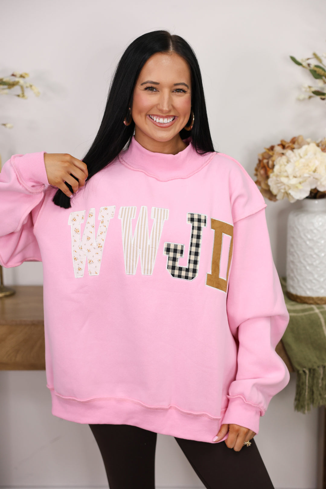 WWJD Mock Neck Sweatshirt "Baby Pink"