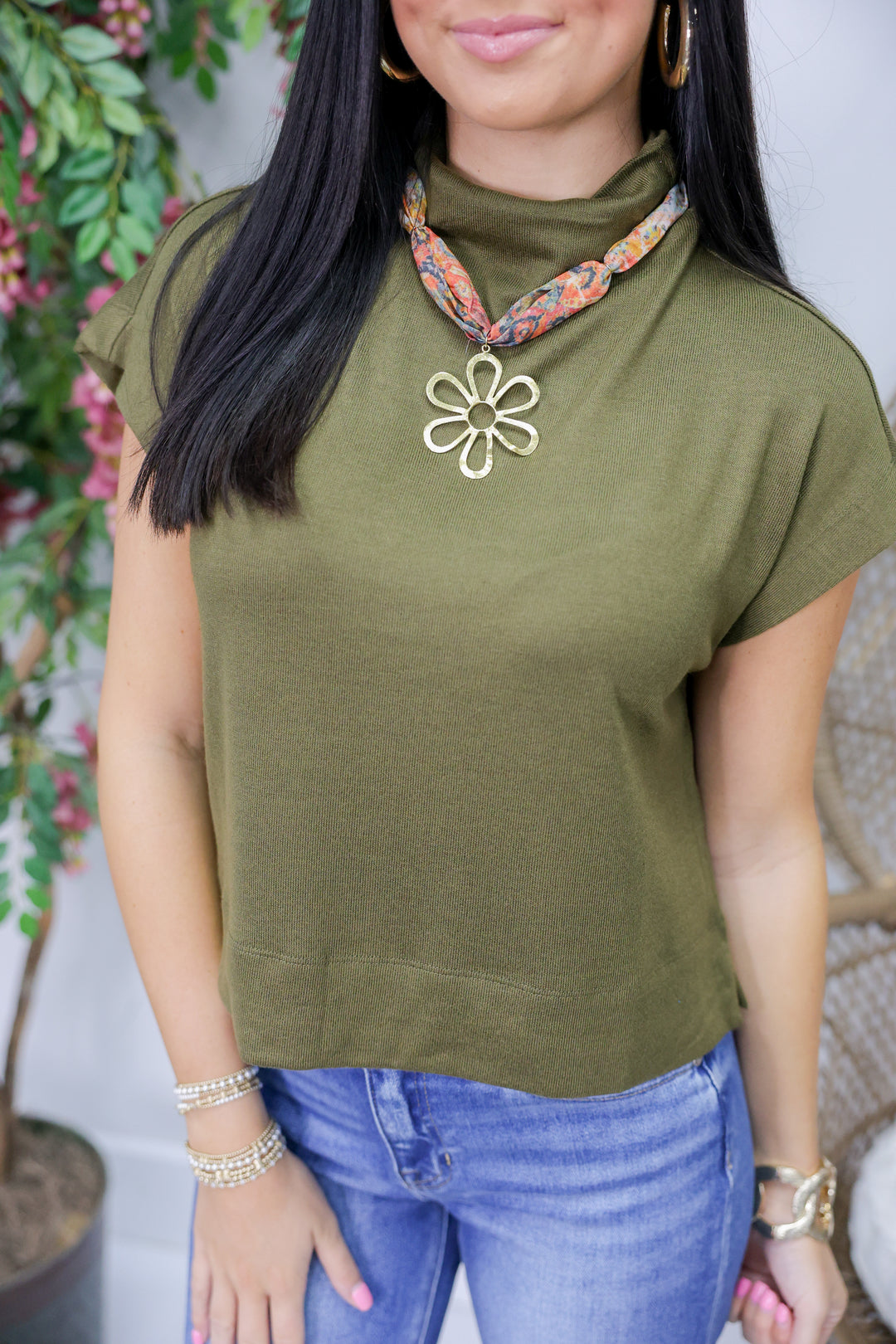 Solid Knit Mock Neck Top "Olive"