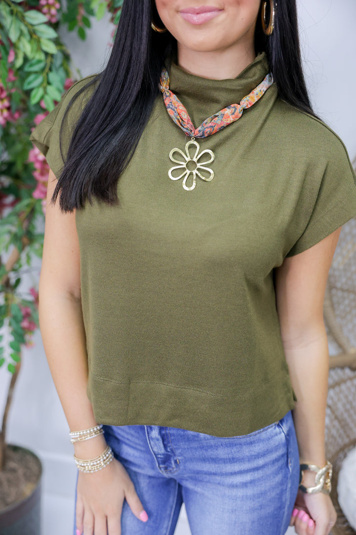 Solid Knit Mock Neck Top "Olive"