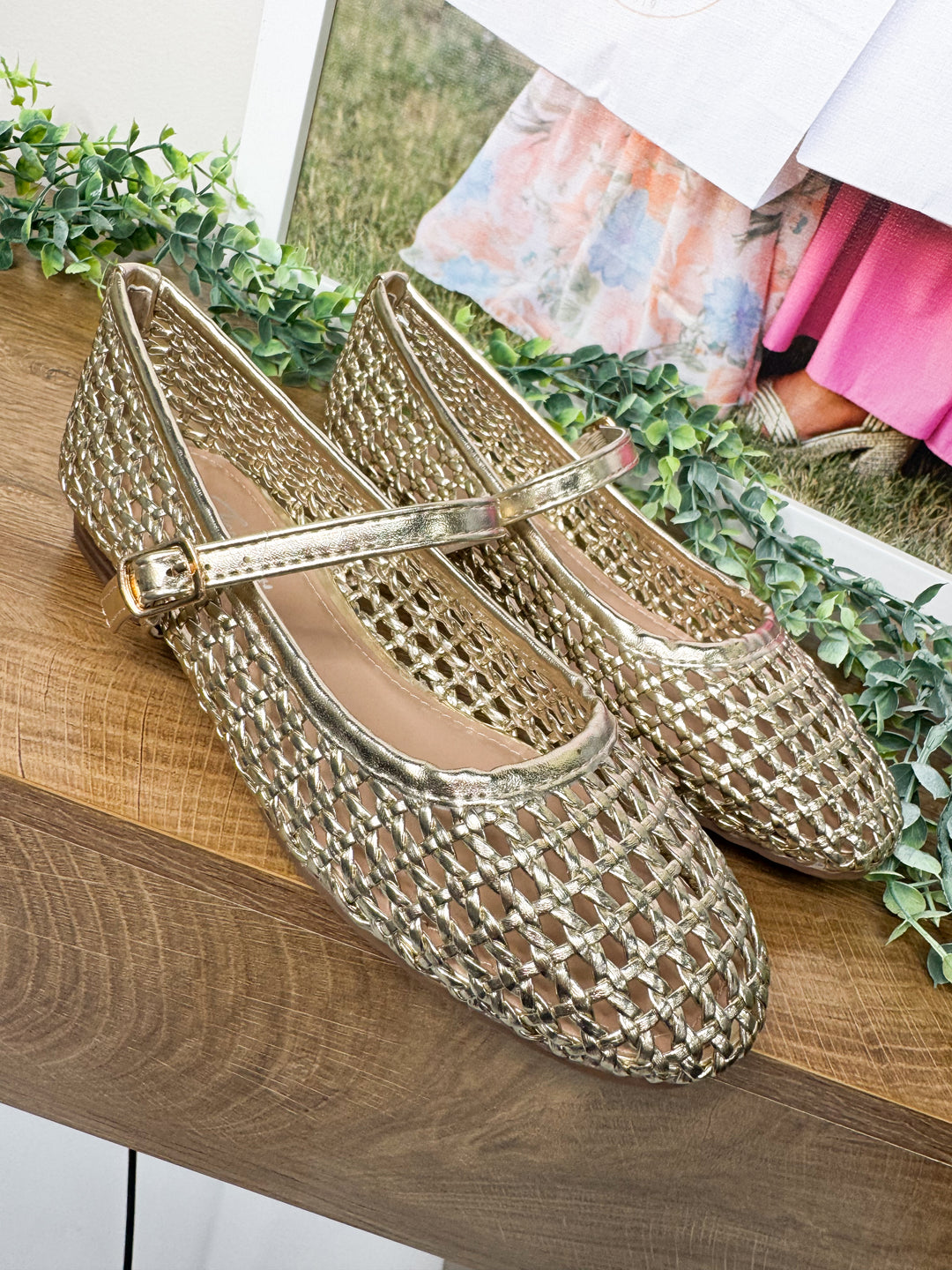 Woven Mary Jane Flats "Gold"