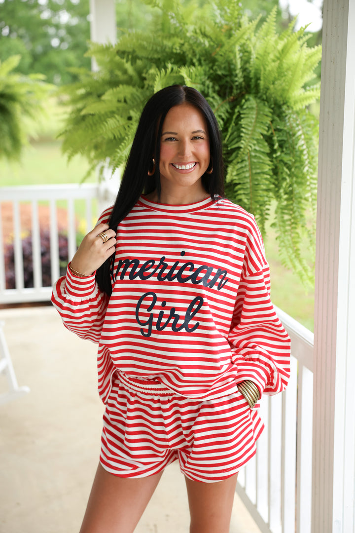 'American Girl' Long Sleeve Top & Shorts Set "Red/White"