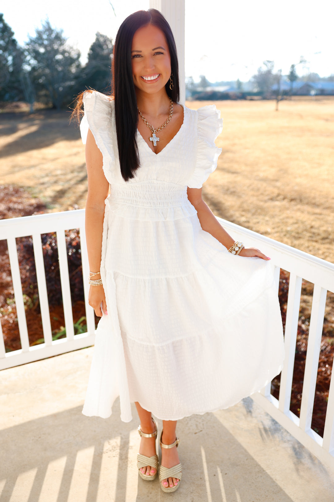 Whimsical White Midi Dress