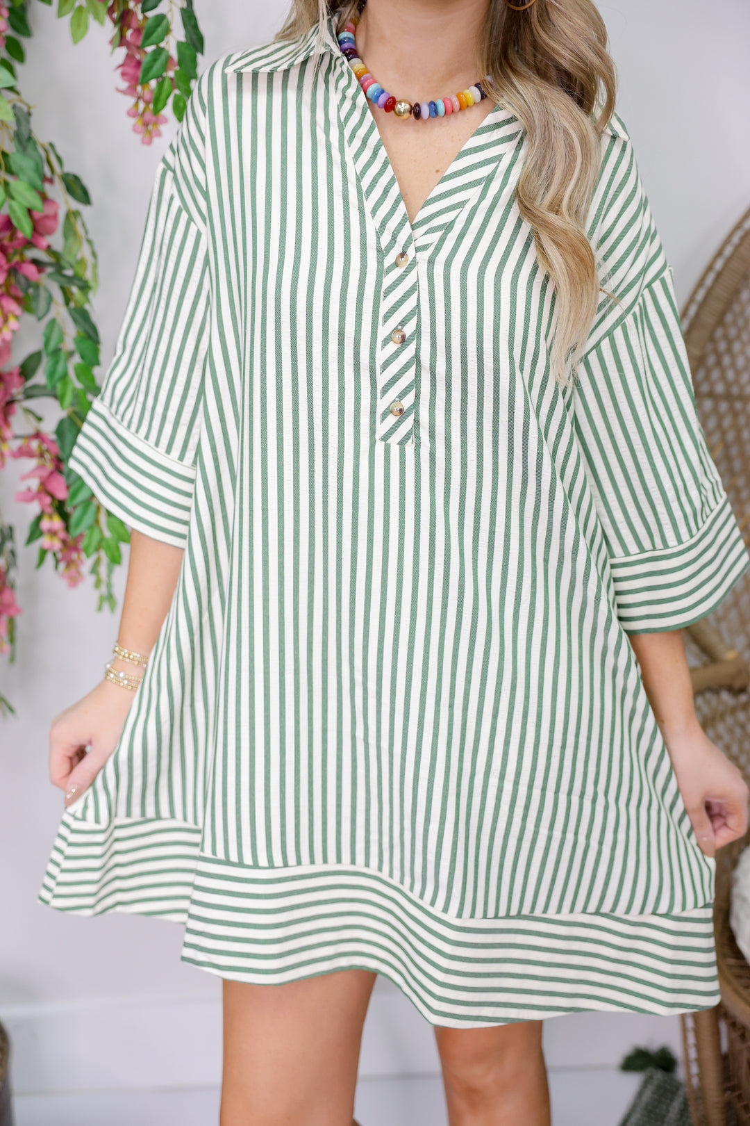 Sassy Stripes Dress "Pine"