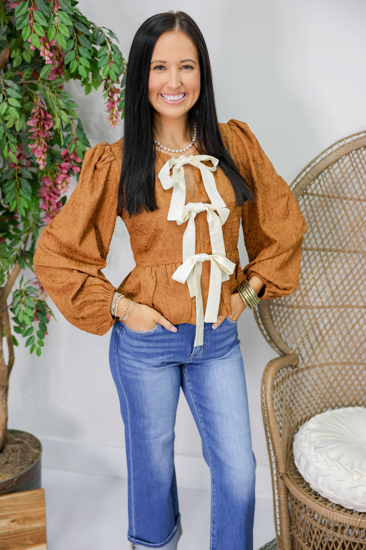 Bubble Bow Blouse "Caramel"