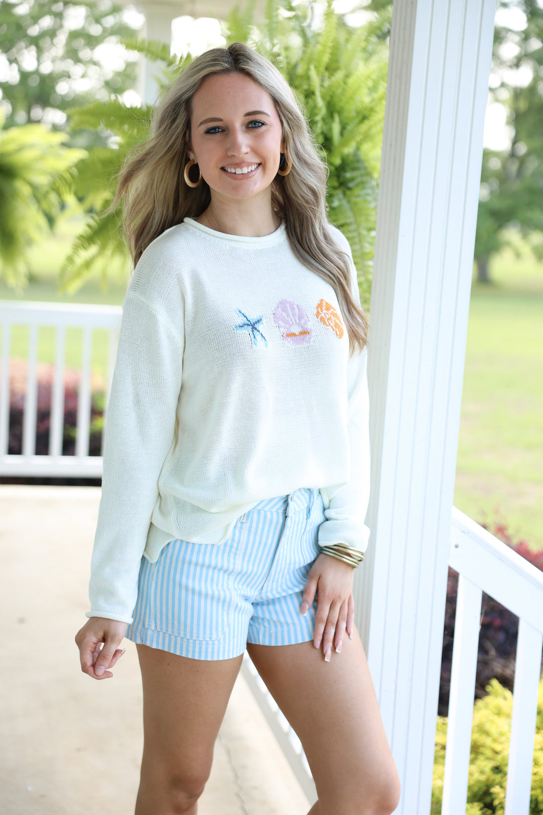 "SEA" Round Neck Long Sleeve Graphic Sweater