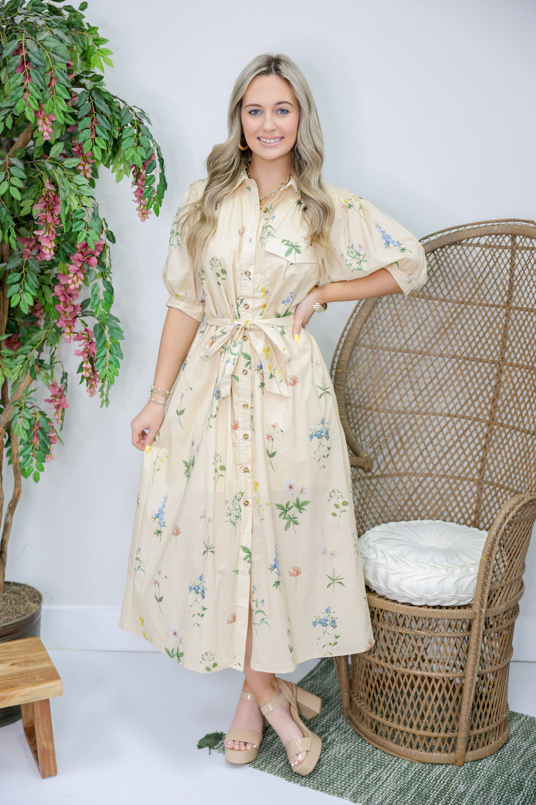 Blossom Into Fall Midi Dress Large Blossom Into Fall Midi Dress Large