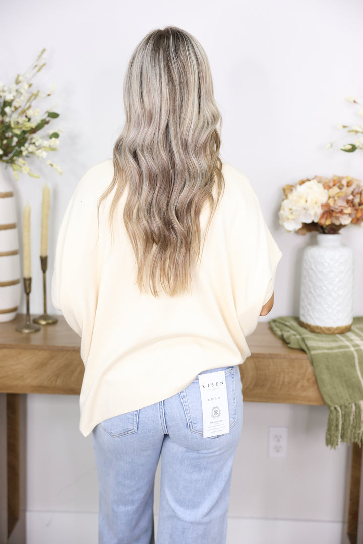 Solid Short Poncho Sleeve Sweater Top "Ecru"