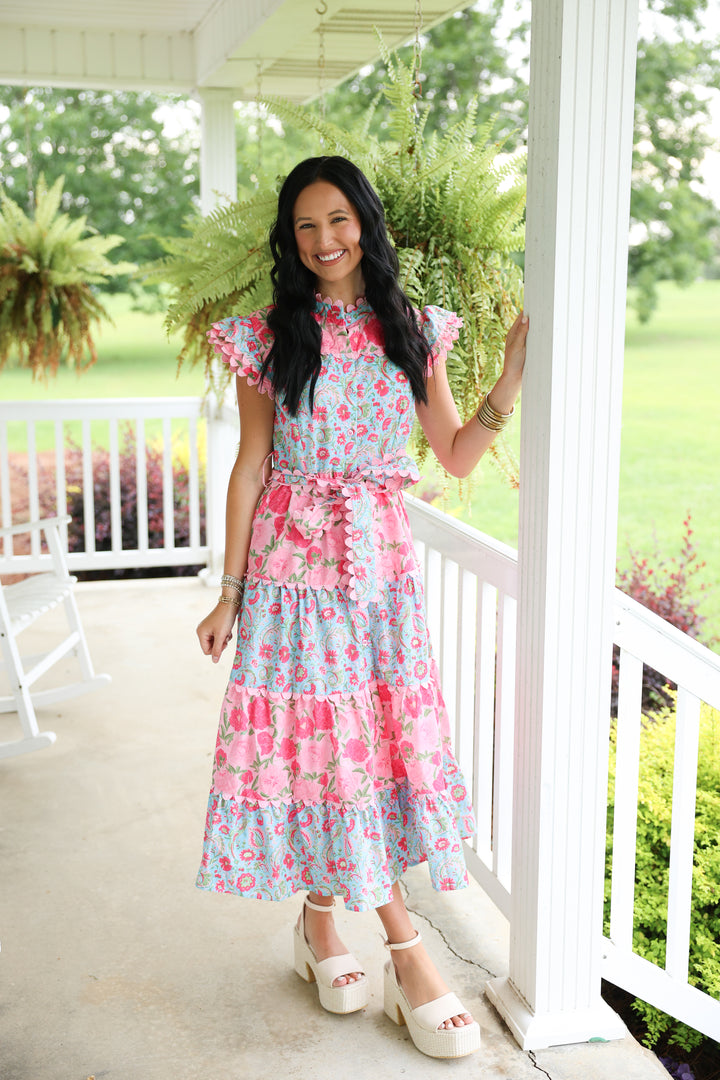 Southern Floral Midi Dress "Pink"