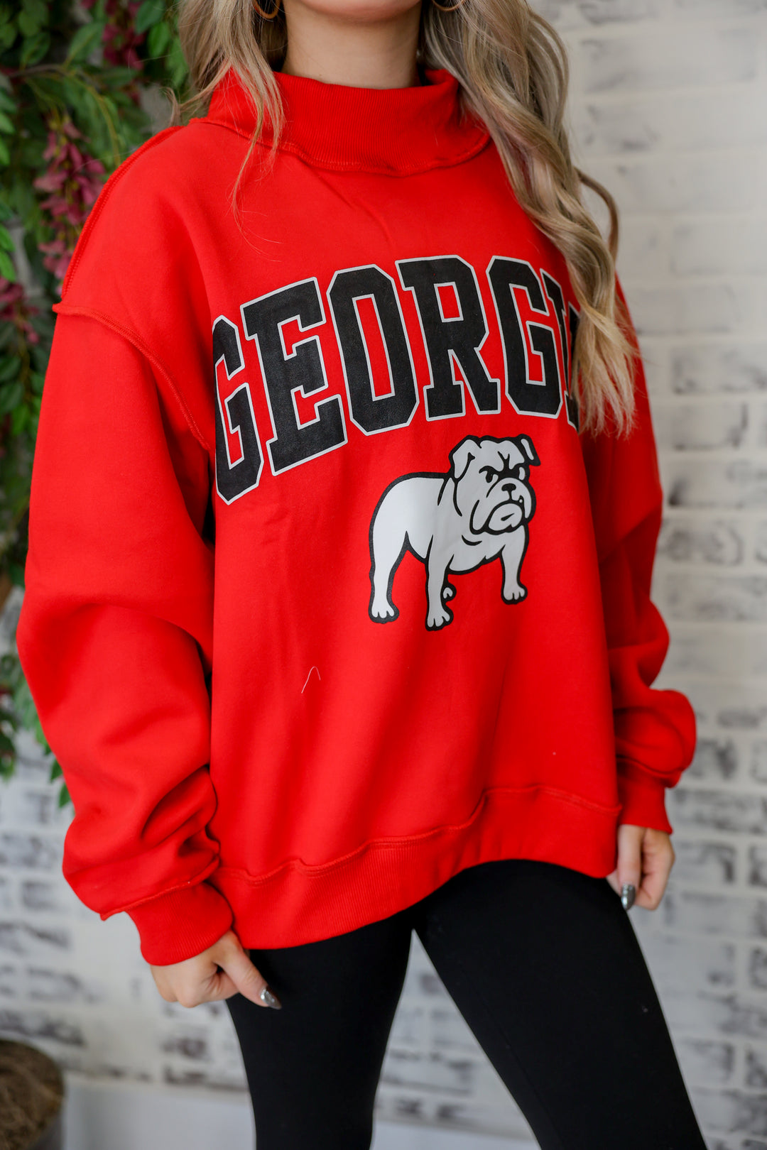 Georgia Mascot Mock Neck Sweatshirt "Red"