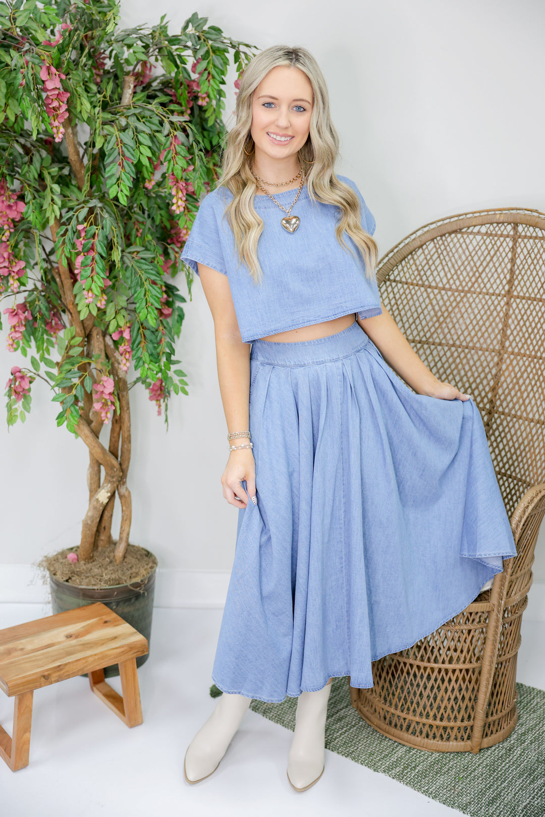 Darling Denim Midi Skirt Set
